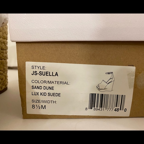 Jessica Simpson Suede Platform Sandal. Womens 8.5M. Color Sand Dune. Raffia heel - Picture 2 of 6